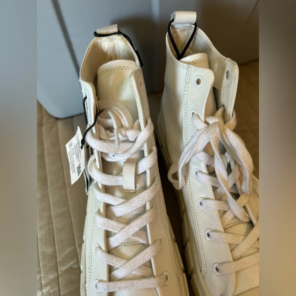 NWT Zara Leather Platform High-Top White Sneakers - Picture 5 of 8